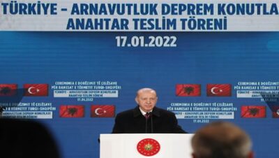 Cumhurbaşkanı Erdoğan, Türkiye-Arnavutluk Deprem Konutları Anahtar Teslim Töreni’ne katıldı
